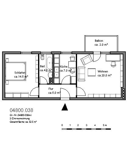 Etagenwohnung Hannover Herrenhausen-Stöcken - 2 Zimmer, 53 m&sup2;, 505&euro; | Angebot:26377144