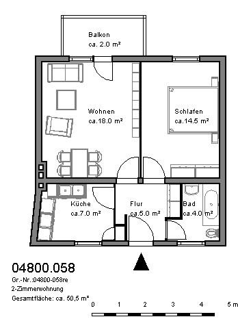 Etagenwohnung Hannover Herrenhausen-Stöcken - 2 Zimmer, 50 m&sup2;, 503&euro; | Angebot:26374651