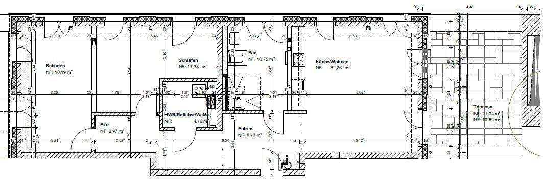 Barrierefreie Neubauwohnung mit Terrasse - stilvoll & komfortabel wohnen, Einbauküche, Tageslichtbad 3 zimmer