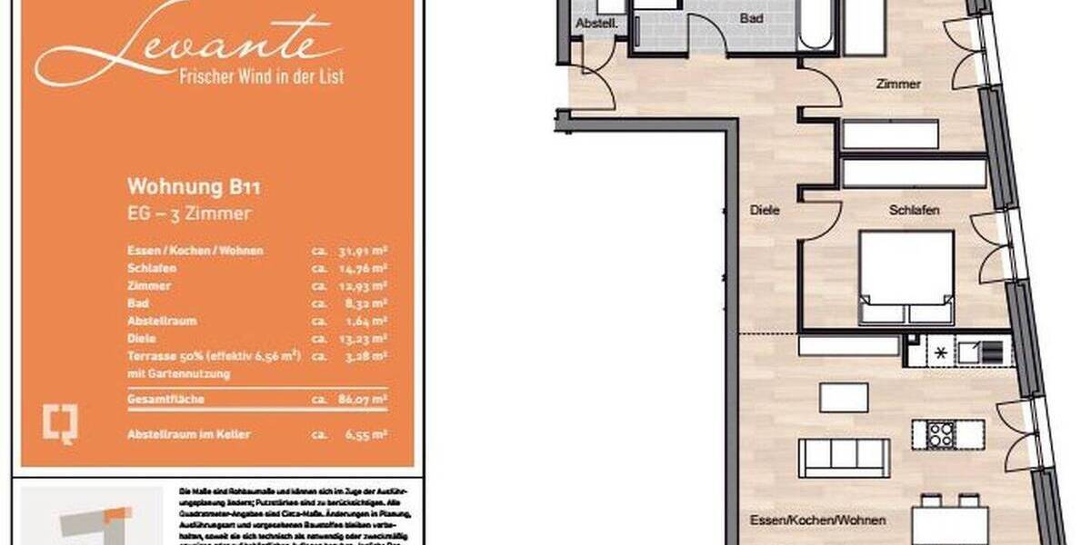 Etagenwohnung Hannover List - 3 Zimmer, 86 m&sup2;, 1.350&euro; | Angebot:26847002