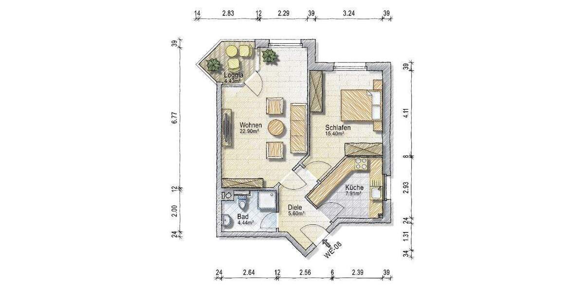 Etagenwohnung Hannover Bemerode - 2 Zimmer, 57 m&sup2;, 195.000&euro; | Angebot:25200577