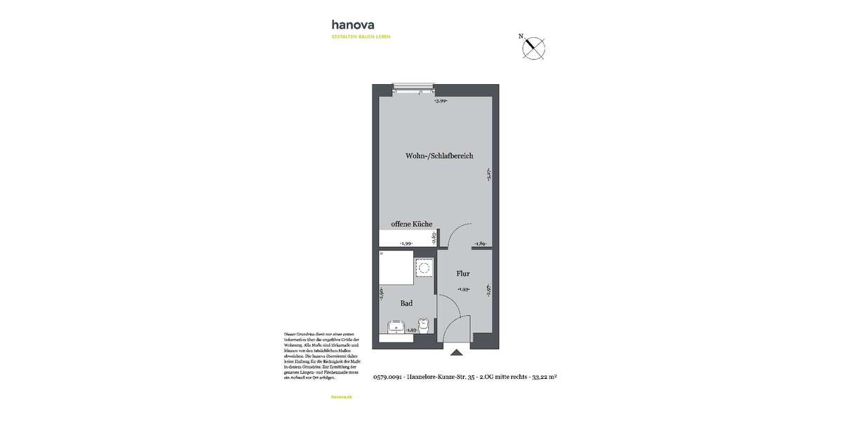 Etagenwohnung Hannover Mittelfeld - 1 Zimmer, 33 m&sup2;, 417&euro; | Angebot:27352921