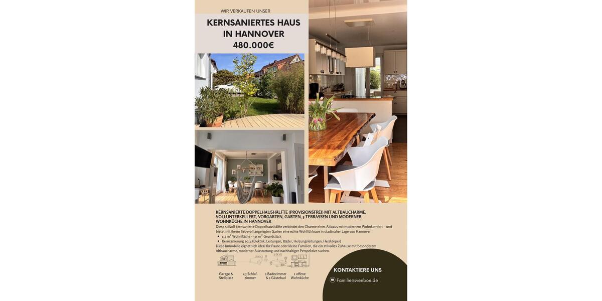 Doppelhaushälfte Hannover Döhren-Wülfel - 4.5 Zimmer, 115 m&sup2;, 480.000&euro; | Angebot:26511970