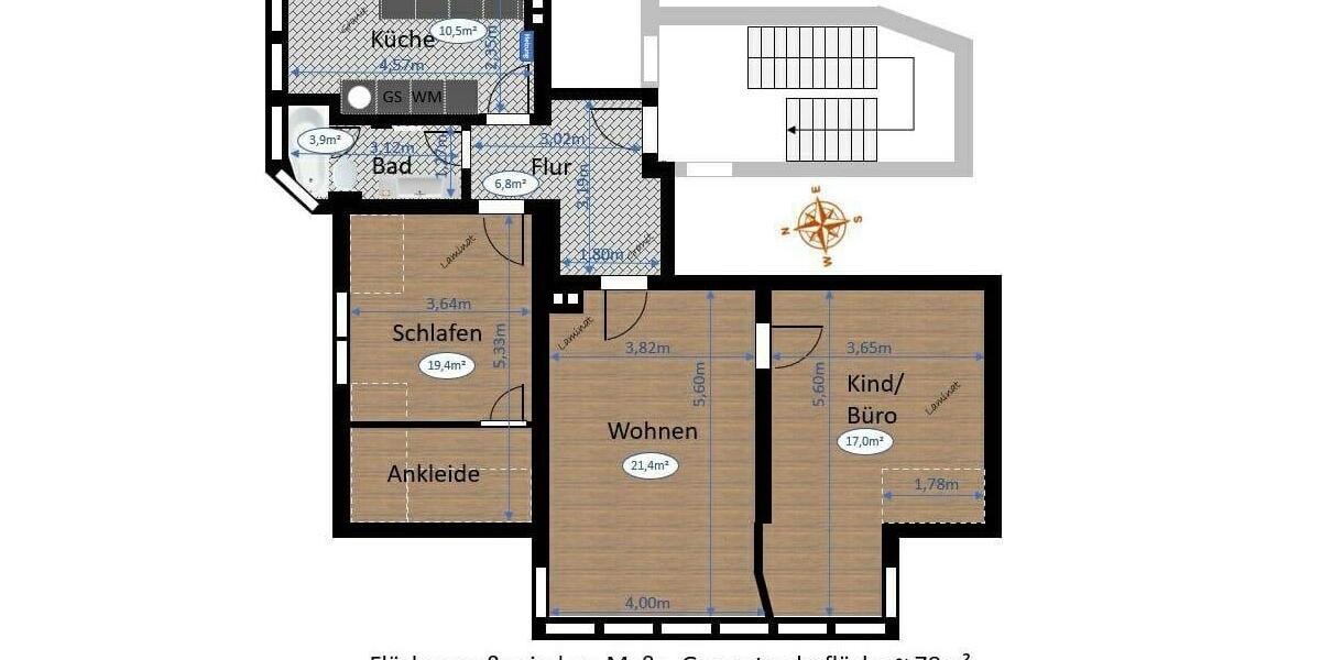 Dachgeschoßwohnung Hannover Vahrenwald-List - 3 Zimmer, 80 m&sup2;, 1.200&euro; | Angebot:27605777