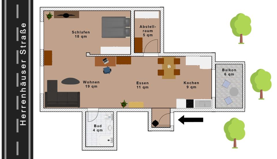 Etagenwohnung Hannover Herrenhausen-Stöcken - 1.5 Zimmer, 69 m&sup2;, 925&euro; | Angebot:26537958