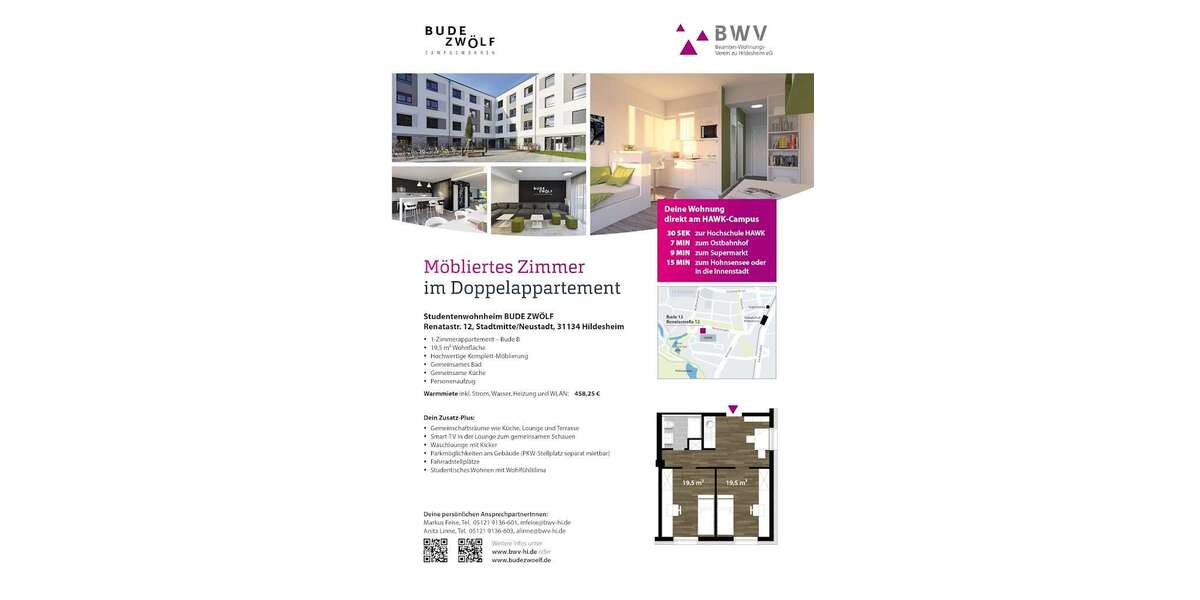 Etagenwohnung Hildesheim - 2 Zimmer, 20 m&sup2;, 458&euro; | Angebot:26107788