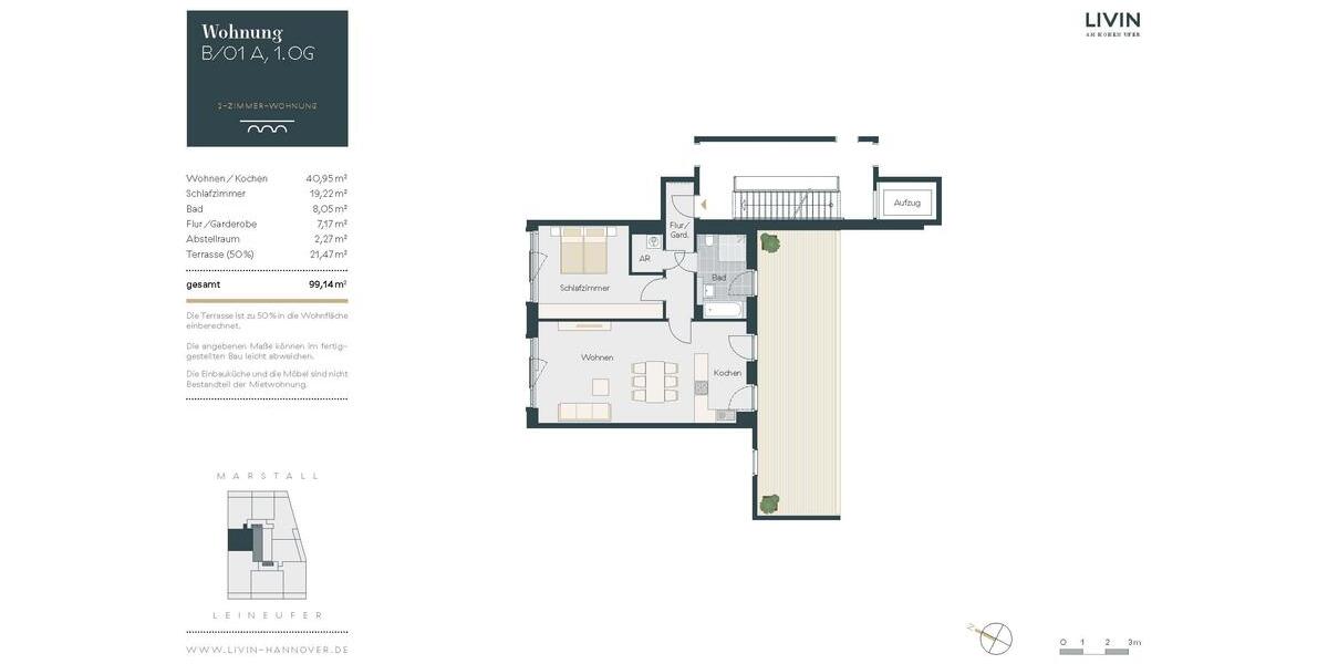 Etagenwohnung Hannover - 2 Zimmer, 99 m&sup2;, 1.590&euro; | Angebot:25438426