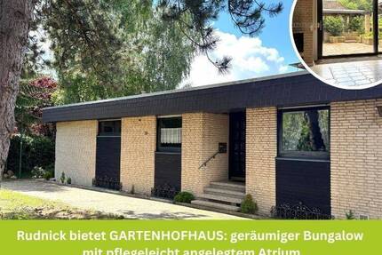 Rudnick bietet GARTENHOFHAUS: geräumiger Bungalow mit pflegeleicht angelegtem Atrium 5 zimmer