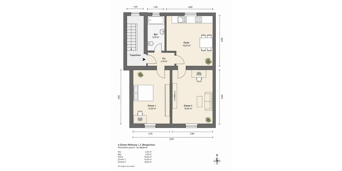 Etagenwohnung Hannover Linden-Limmer - 2 Zimmer, 54 m&sup2;, 1.200&euro; | Angebot:26640296
