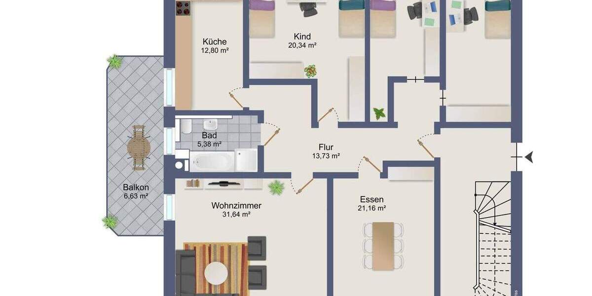 Etagenwohnung Hannover Ahlem - 5 Zimmer, 135 m&sup2;, 375.000&euro; | Angebot:25195943