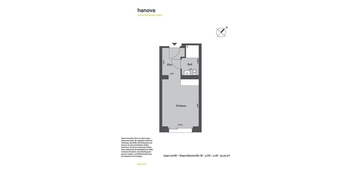 Etagenwohnung Hannover Nord - 1 Zimmer, 25 m&sup2;, 369&euro; | Angebot:25571494
