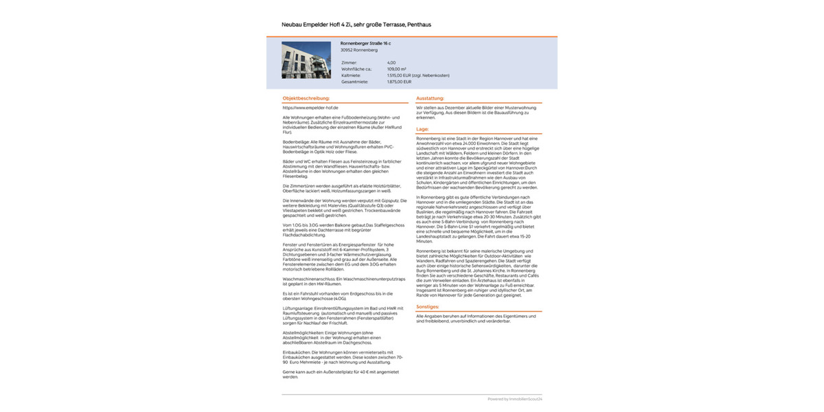 Einfamilienhaus Ronnenberg - 4 Zimmer, 109 m&sup2;, 1.515&euro; | Angebot:25783975