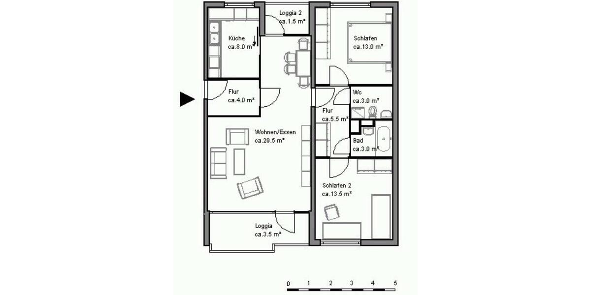 Dreizimmer in beste Lage. 2 Loggia. Keller. Garage. 3 zimmer