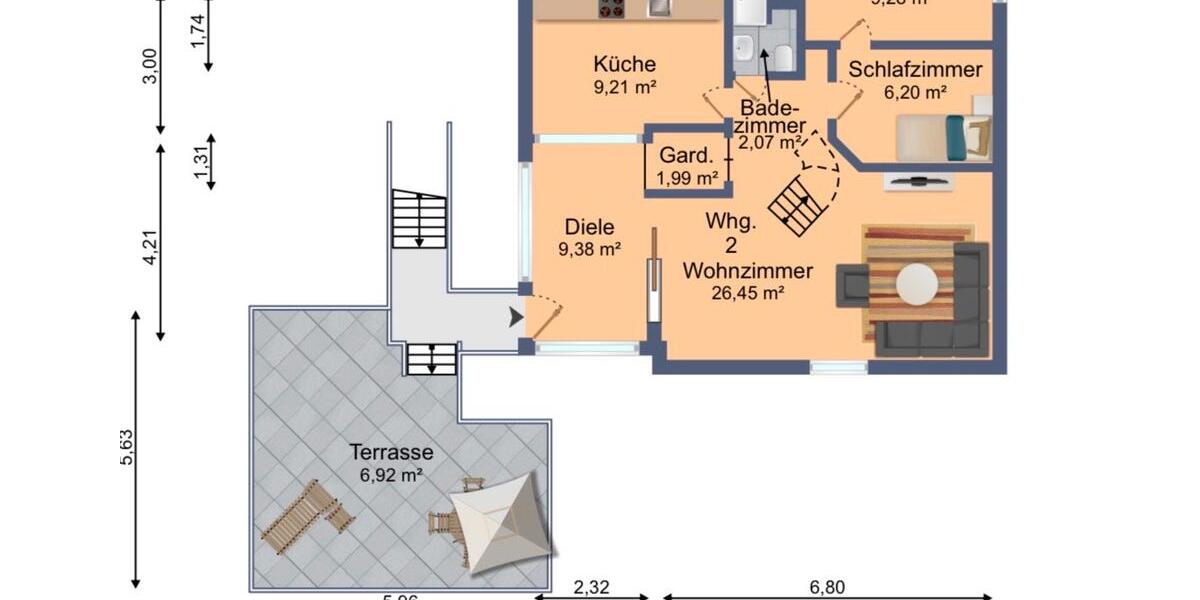Maisonettenwohnung Isernhagen - 3 Zimmer, 87 m&sup2;, 1.100&euro; | Angebot:25407751