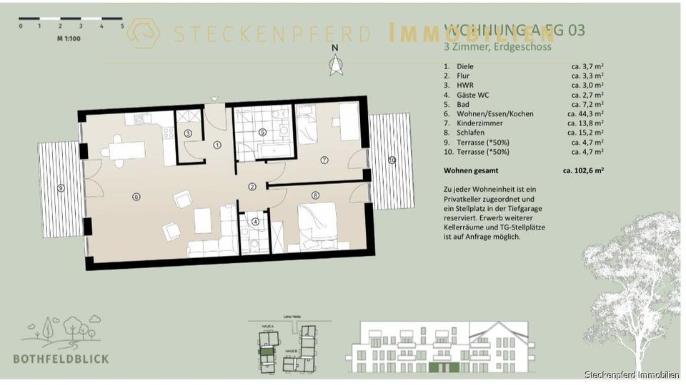 Erdgeschoßwohnung Hannover Bothfeld-Vahrenheide - 3 Zimmer, 103 m&sup2;, 1.650&euro; | Angebot:25513833