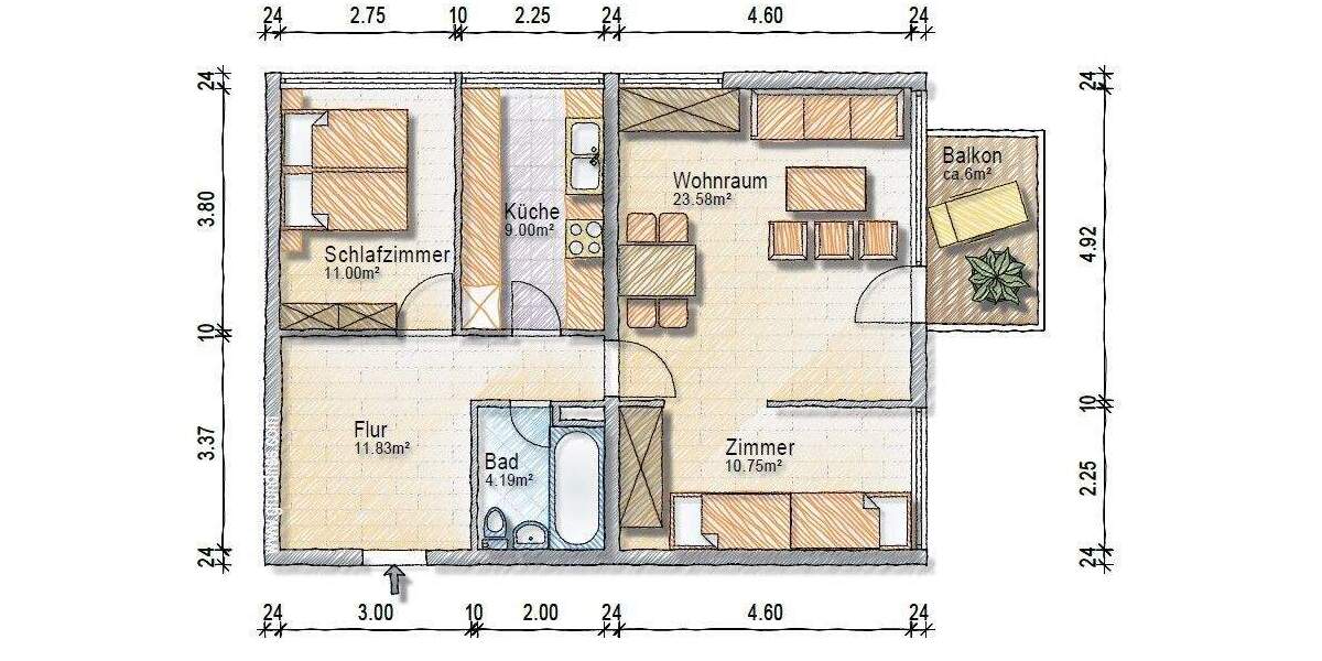 Etagenwohnung Kirchrode Kirchrode-Bemerode-Wülferode - 2 Zimmer, 70 m&sup2;, 225.000&euro; | Angebot:25195982