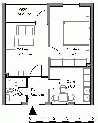 Etagenwohnung Hannover Misburg-Anderten - 2 Zimmer, 44 m&sup2;, 459&euro; | Angebot:26528001