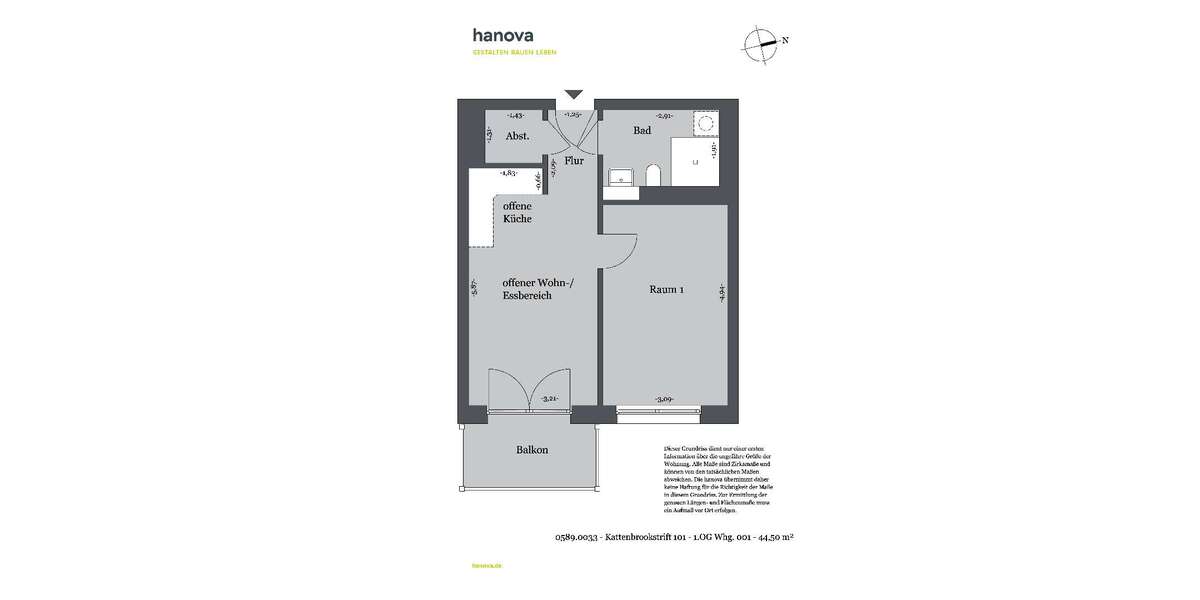 Wohnung zum Mieten in Hannover 560,12 € 44.81 m² 2 zimmer