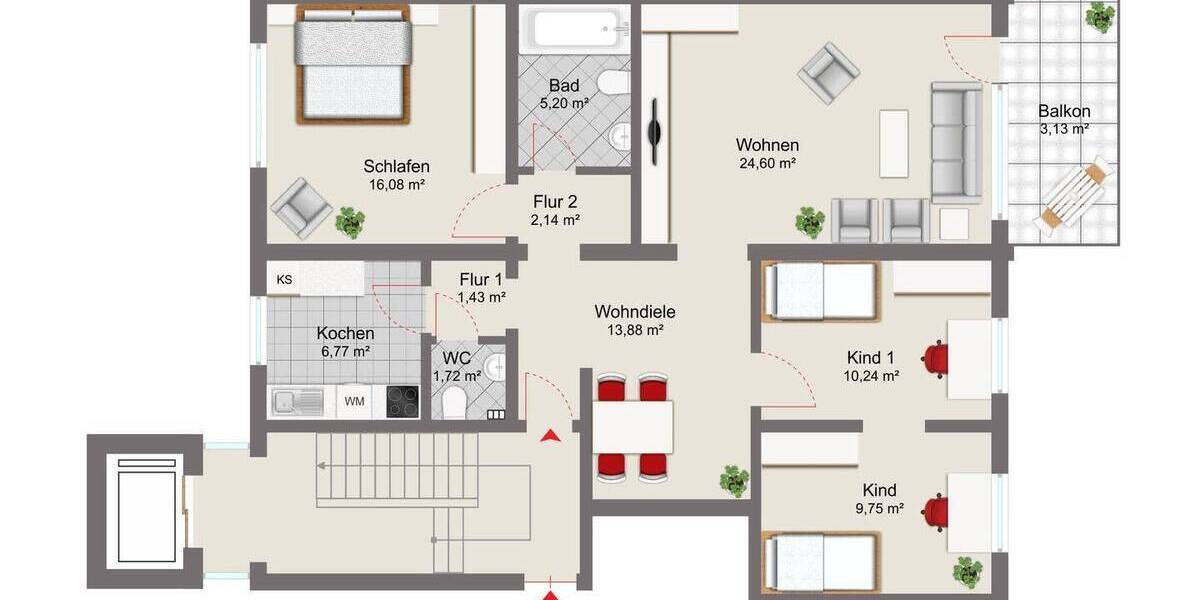 Etagenwohnung Burgdorf - 4 Zimmer, 93 m&sup2;, 165.000&euro; | Angebot:26684218