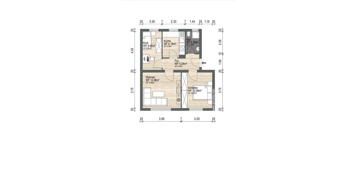 Hochparterre Hannover Döhren-Wülfel - 3 Zimmer, 50 m&sup2;, 238.000&euro; | Angebot:27618589