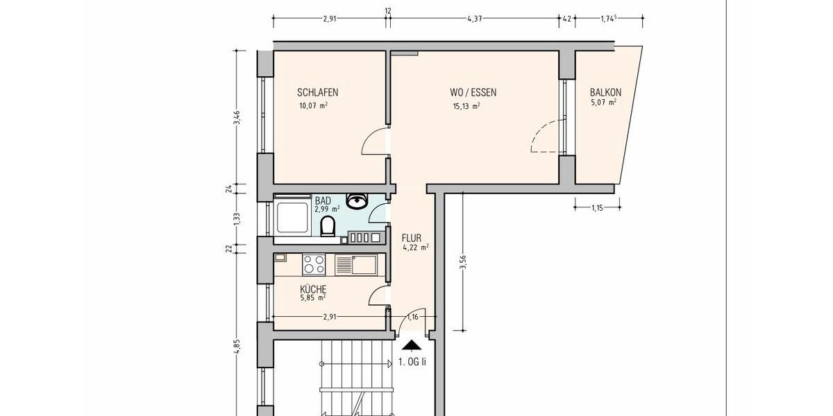 Etagenwohnung Hannover Ricklingen - 2 Zimmer, 41 m&sup2;, 129.000&euro; | Angebot:27128119