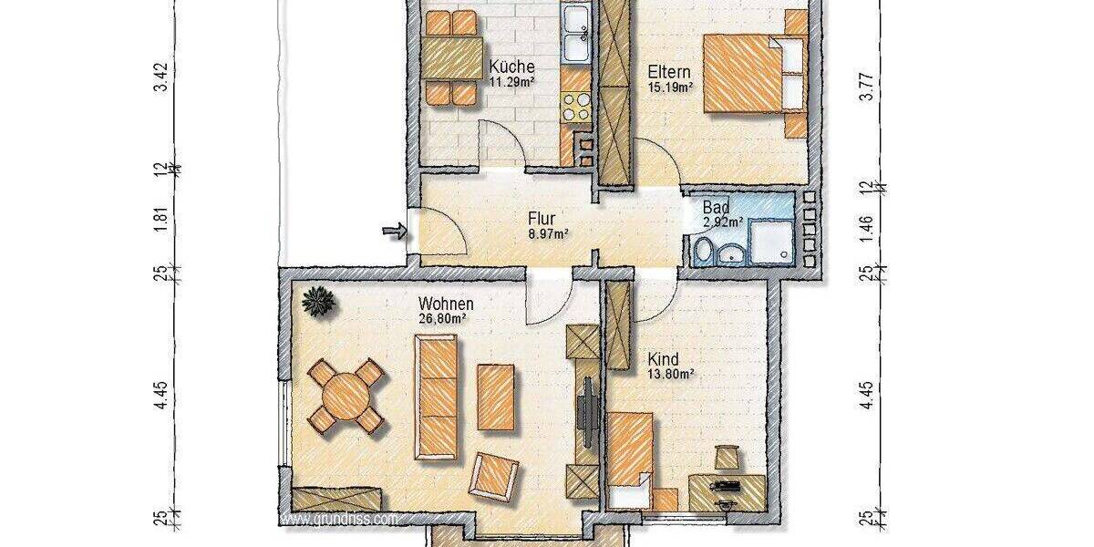 Etagenwohnung Hannover / Waldhausen Waldhausen - 3 Zimmer, 80 m&sup2;, 275.000&euro; | Angebot:26851385