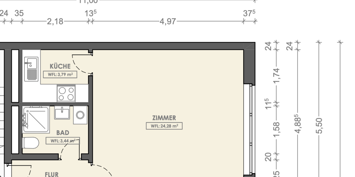 Etagenwohnung Hannover Vahrenwald - 1 Zimmer, 34 m&sup2;, 89.900&euro; | Angebot:27120364