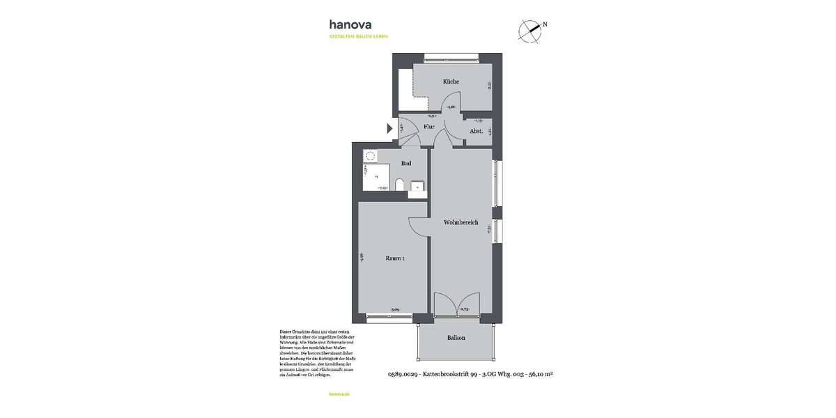 Etagenwohnung Hannover Bemerode - 2 Zimmer, 57 m&sup2;, 708&euro; | Angebot:27352919