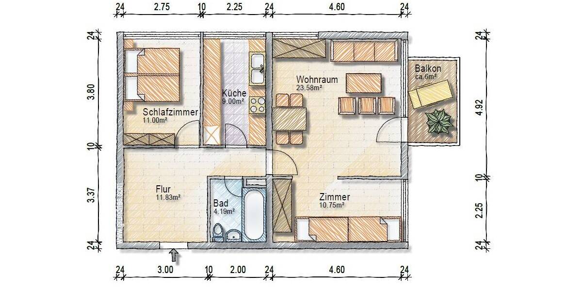 Etagenwohnung Kirchrode Kirchrode-Bemerode-Wülferode - 2 Zimmer, 70 m&sup2;, 225.000&euro; | Angebot:25771265