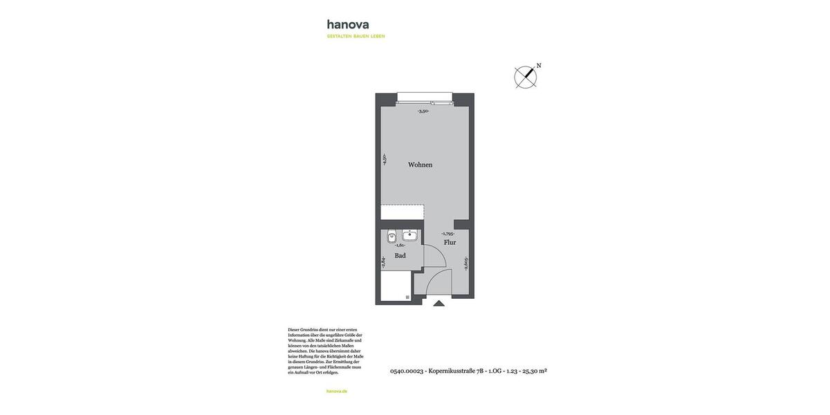 Etagenwohnung Hannover Nord - 1 Zimmer, 25 m&sup2;, 354&euro; | Angebot:26660320