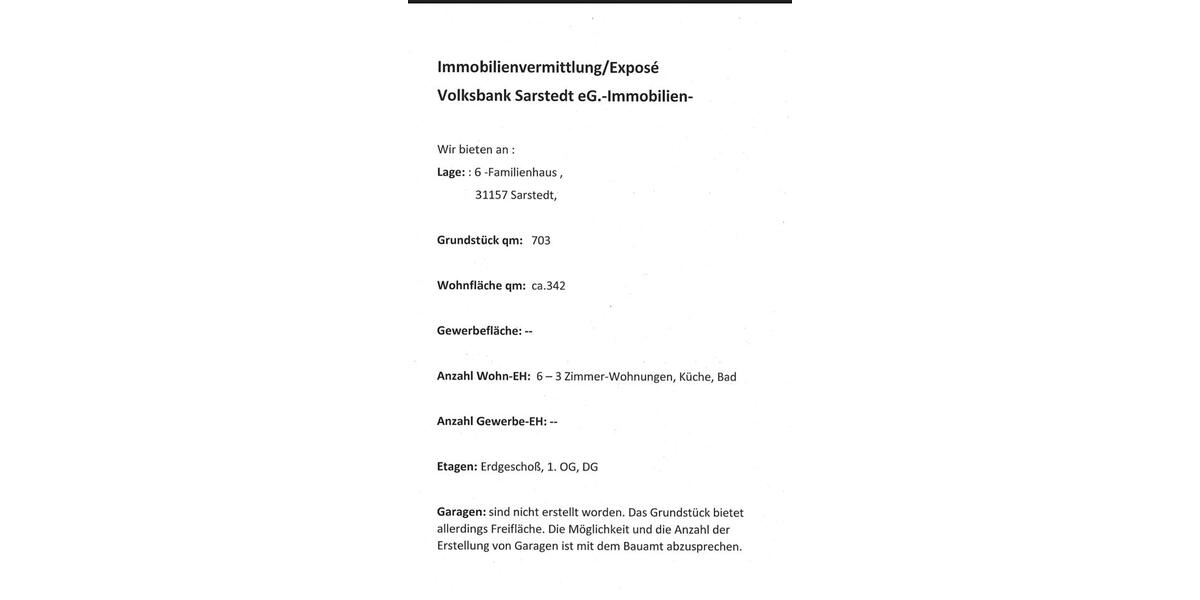 Mehrfamilienhaus, Wohnhaus Sarstedt - 18 Zimmer, 360 m&sup2;, 555.000&euro; | Angebot:25440530