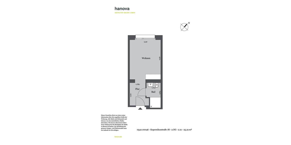 Etagenwohnung Hannover Nord - 1 Zimmer, 25 m&sup2;, 340&euro; | Angebot:25571497