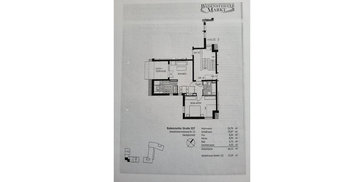 Dachgeschoßwohnung Hannover Ahlem-Badenstedt-Davenstedt - 2 Zimmer, 66 m&sup2;, 785&euro; | Angebot:25283089