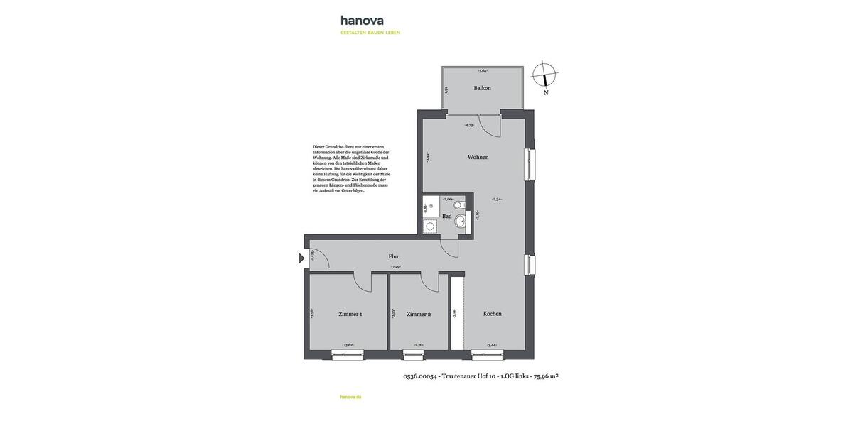 Etagenwohnung Hannover Buchholz-Kleefeld - 3 Zimmer, 76 m&sup2;, 618&euro; | Angebot:26619761