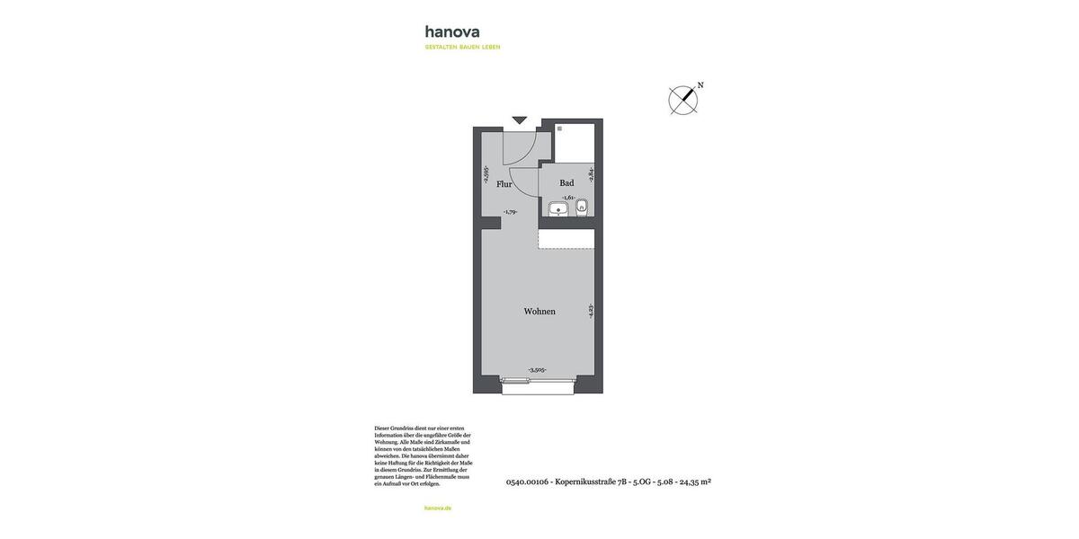Etagenwohnung Hannover Nord - 1 Zimmer, 24 m&sup2;, 353&euro; | Angebot:26660327