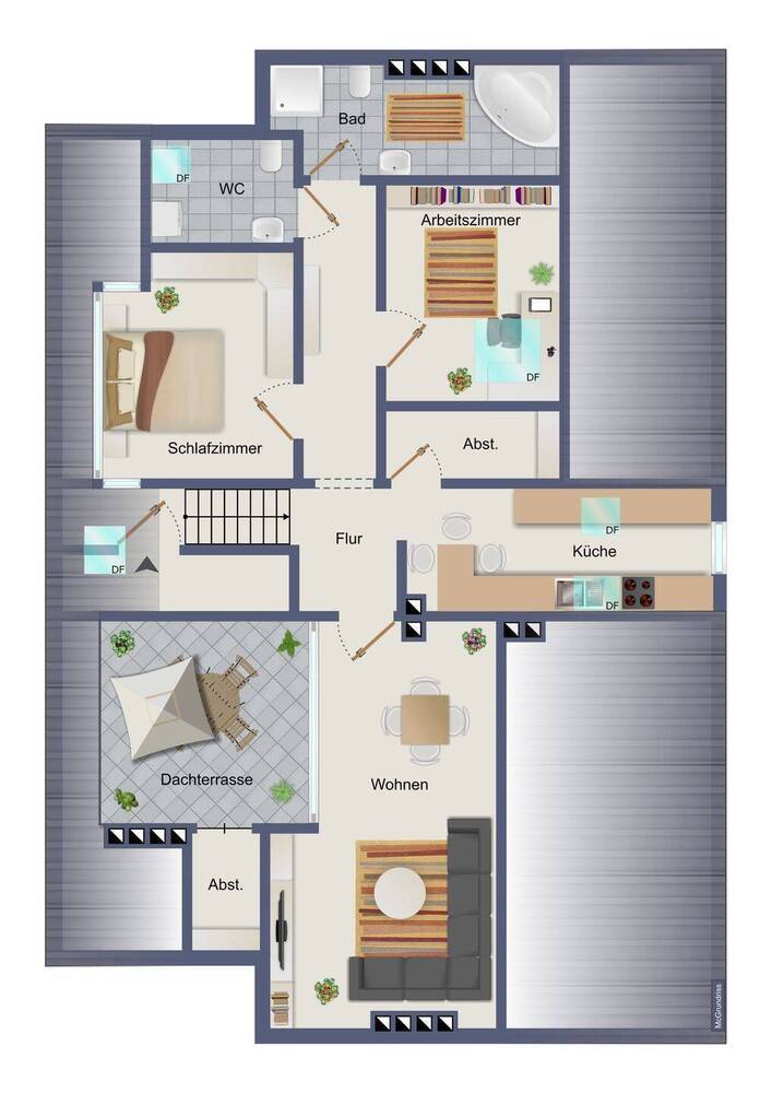 Attraktive 2,5-Zimmer-Wohnung mit großer Dachterrasse in der Südstadt!!
